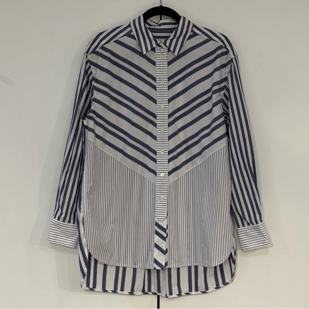 All Saints Navy and White Striped Shirt